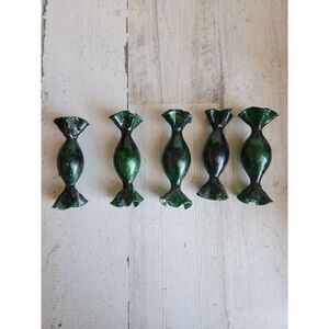 Green blown glass candy piece ornament set Xmas glitter